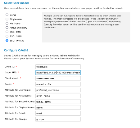 OAuth2 WebStudio Configuration