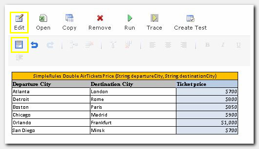 Figure 10: Air Tickets Price Decision table update