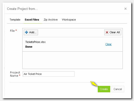 Figure 7: Creating project from Excel file
