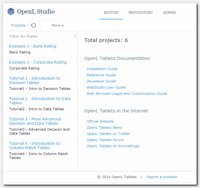 Figure 1: OpenL Studio Home page