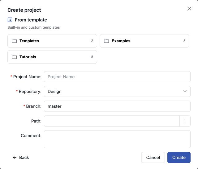 Creating a project from a template Configuring a template project and its target branch