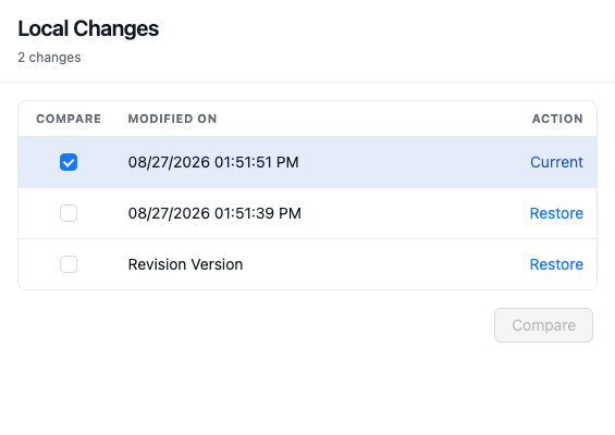 Local changes for the selected module Local changes for the selected module