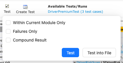 Running the tests of a table Test button in the table toolbar with the panel open