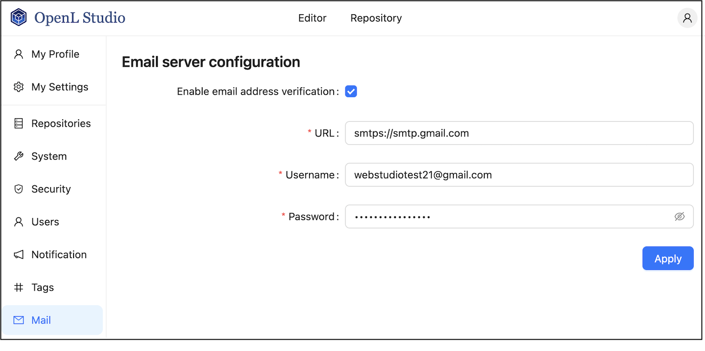 Defining verification emails sender