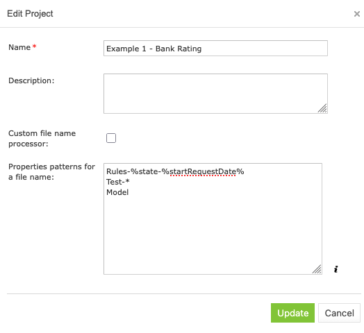 File name pattern configured via OpenL Studio